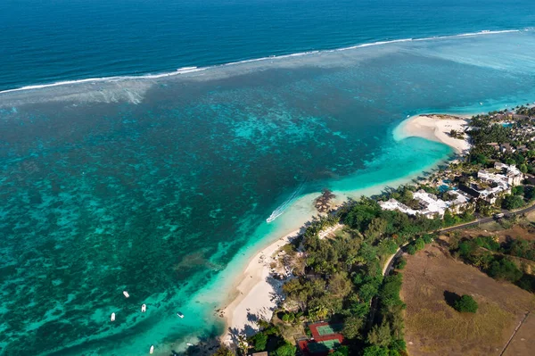 Вид Висоти Східного Узбережжя Острова Маврикій Літаючи Над Бірюзовою Лагуною — стокове фото
