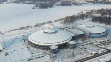 16 Ocak 2021 'de Minsk' teki devlet kültür ve spor kurumu Chizhovka-Arena 'nın modern kompleksi. Beyaz Rusya