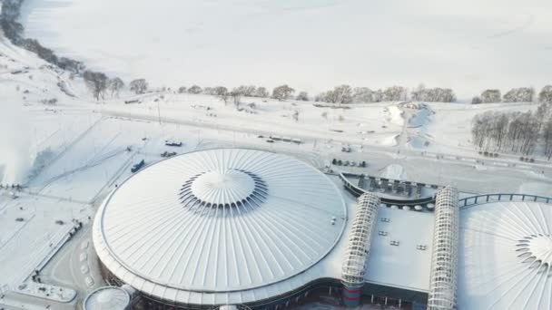 Vista Superior Invierno Moderno Complejo Deportivo Con Aparcamiento Minsk Belarús — Vídeos de Stock