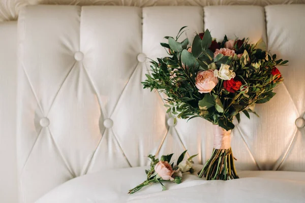Wedding Bouquet Roses Boutonniere Decor Wedding — Stock Photo, Image