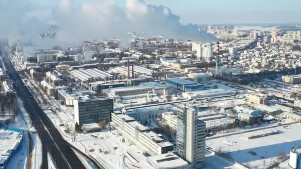 Vista superior de la Biblioteca Nacional en Minsk en invierno. Belarús, edificio público — Vídeo de stock