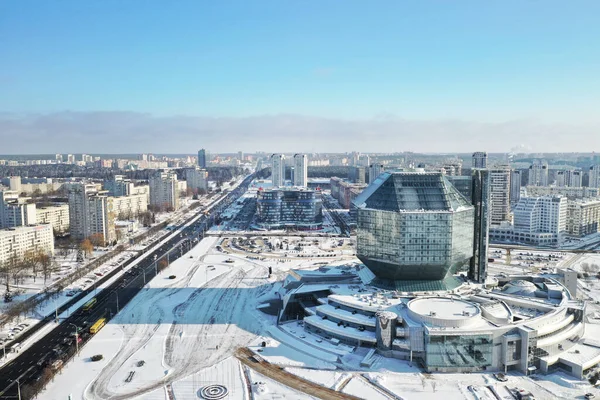 Draufsicht Auf Die Nationalbibliothek Minsk Winter Weißrussland Öffentliche Gebäude — Stockfoto