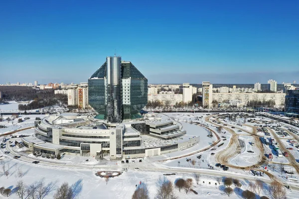 Vista Dall Alto Della Biblioteca Nazionale Minsk Inverno Bielorussia Edificio — Foto Stock
