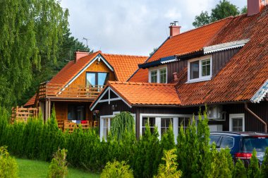 17 Ağustos 2017, Pervalka köyü, Litvanya, eski Litvanya geleneksel ahşap evi.