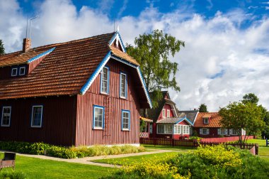 17 Ağustos 2017, Pervalka köyü, Litvanya, eski Litvanya geleneksel ahşap evi.