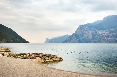 Lago di Garda b Alp manzarasının en üst manzarası. İtalya.