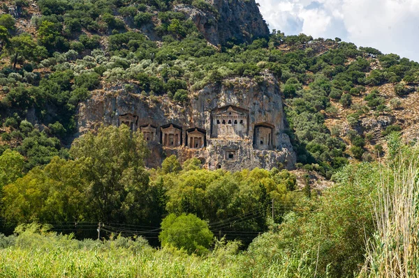 Διάσημοι Λυκικοί Τάφοι Της Αρχαίας Πόλης Caunos Dalyan Τουρκία — Φωτογραφία Αρχείου