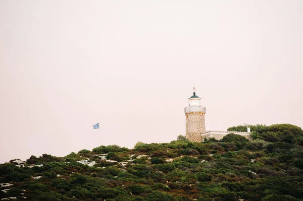 Világítótorony Görög Zászló Zakynthos Szigetén Görögország — Stock Fotó