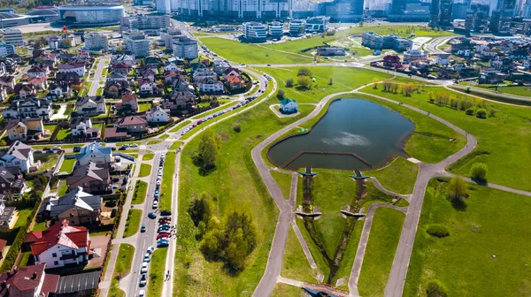 Vista Desde Altura Del Sector Privado Drozdy Ciudad Minsk Belarus — Foto de Stock