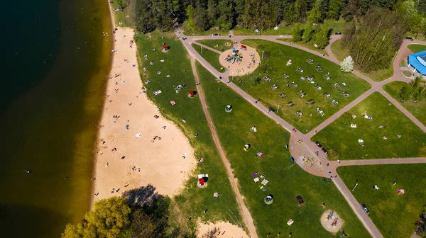 Blick Von Der Höhe Des Strandes Und Urlauber Drozdy Minsk — Stockfoto