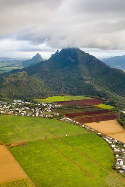 Vista Desde Altura Los Campos Sembrados Situados Isla Mauricio — Foto de Stock