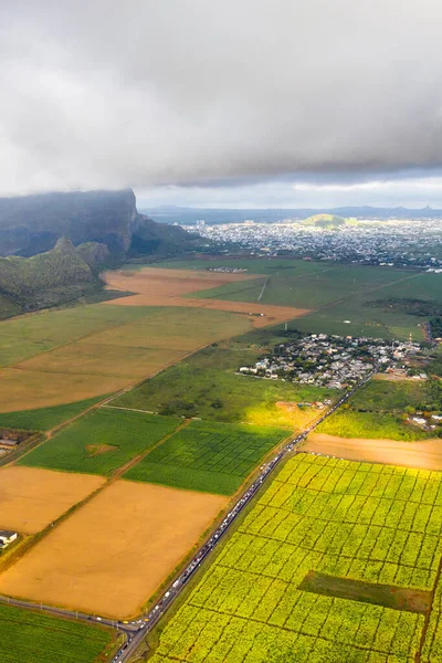 Vista Desde Altura Los Campos Sembrados Situados Isla Mauricio — Foto de Stock