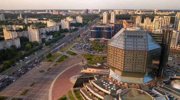 Pohled Střechy Národní Knihovny Minsku Při Západu Slunce Bělorusko Veřejná — Stock fotografie