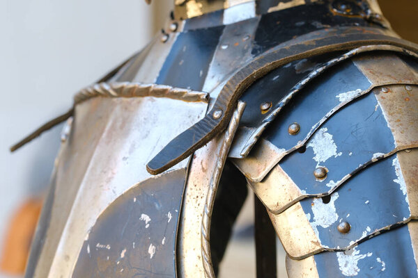 Parts of ancient knight's armor.Medieval concept.