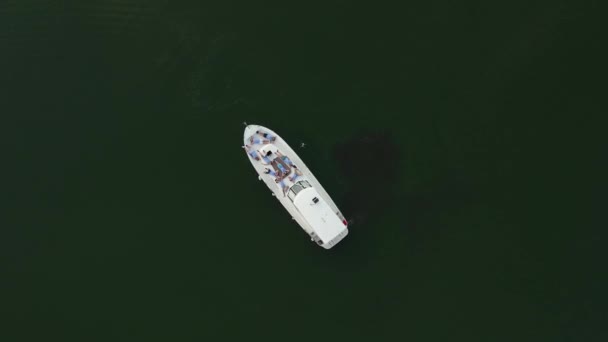 Een groep jongeren rust op een witte boot in de zee. — Stockvideo