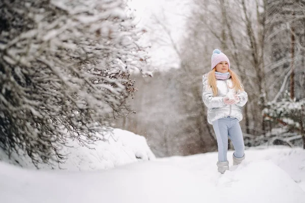 Kışın gümüş ceketli küçük bir kız kışın dışarı çıkar..