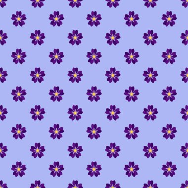 Mavi arkaplanda mor menekşelerin kusursuz vektör dokusu