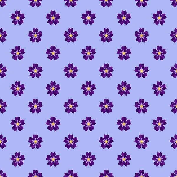 Textura Vetorial Sem Costura Violetas Roxas Fundo Azul — Vetor de Stock