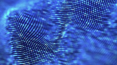 Bilim kurgu geçmişi. Birçok parçacığın olduğu dijital dalga. Festival sunumu için şablon. 3d