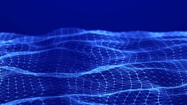 Menü noktalı dijital dalga. Dinamik dalgaların soyut arkaplanı. Teknoloji ya da bilim afişi. 3d oluşturma