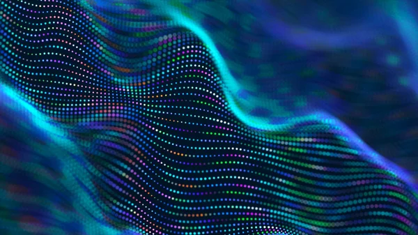 メニードット付きのデジタル波 動的波の抽象的な背景 技術や科学の旗 3Dレンダリング — ストック写真
