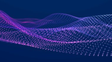 Menü noktalı dijital dalga. Dinamik dalgaların soyut arkaplanı. Teknoloji ya da bilim afişi. 3d oluşturma