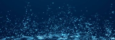 Parlayan odaklanmış parçacıklara sahip teknoloji arka planı. Büyük veri. Dijital arka plan. 3B görüntüleme