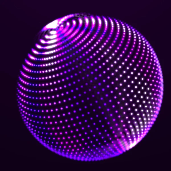 Abstract 3d sphere. Futuristic dots background. Colored music surface. Magic illustration. 3d rendering.