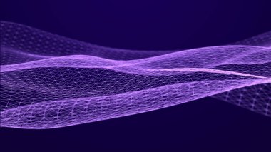 Noktaları ve çizgileri olan gelecekçi bir dalga. Büyük veri. Dinamik dalga arka planı. Teknoloji arka planı. 3d oluşturma