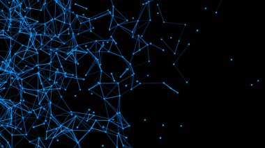 Üç boyutlu küp doğrular ve noktalar. Koyu arkaplanda çokgen bir element var. Bilim ve teknoloji. 3d oluşturma.