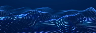 Menü noktalı dijital dalga. Dinamik dalgaların soyut arkaplanı. Teknoloji ya da bilim afişi. 3d oluşturma