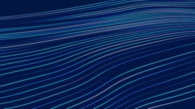 Bir sürü çizgisi olan dinamik bir dalga. Renkli çizgilerin soyut hareket arkaplanı. Teknoloji ya da bilim. 3D görüntüleme. Kusursuz döngü. 4K