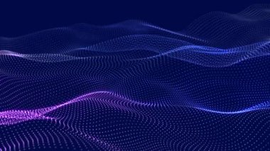 Bir sürü noktalı fütüristik dalga. Renkli noktaların soyut hareket arkaplanı. Teknoloji ya da bilim. 3D kusursuz döngü. 4K