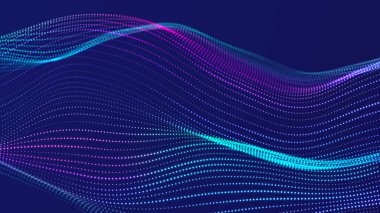 Puanlı fütüristik dalga. Büyük veri. Dinamik dalga arka planı. Teknoloji arka planı. 3d oluşturma