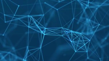 Noktalı ve çizgi hareketli soyut çokgen boşluk. Veri teknolojisi ve bilimsel çizim. 3D görüntüleme. Kusursuz döngü. 4K