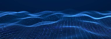 Noktalı ve çizgili dijital manzara. Siber uzay şebekesi. Tasarımın için arka plan konsepti. 3d oluşturma