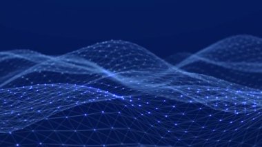 Bir sürü noktalı dinamik dalga. Renkli noktaların soyut hareket arkaplanı. Teknoloji ya da bilim. 3D kusursuz döngü. 4K