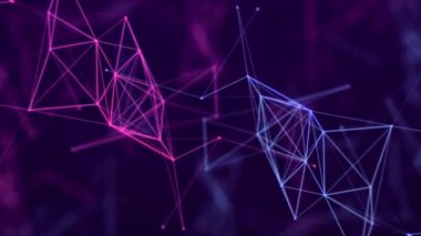 Noktalar ve çizgiler hareketli soyut renkli çokgen uzay. Veri teknolojisi ve bilimsel çizim. 3D görüntüleme. Kusursuz döngü. 4K