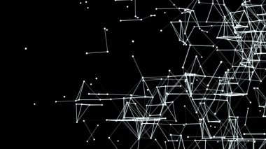 Üç boyutlu küp doğrular ve noktalar. Koyu arkaplanda çokgen bir element var. Bilim ve teknoloji. 3d oluşturma.