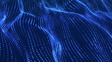 Bir sürü noktalı dinamik dalga. Renkli noktaların soyut hareket arkaplanı. Teknoloji ya da bilim. 3D kusursuz döngü. 4K