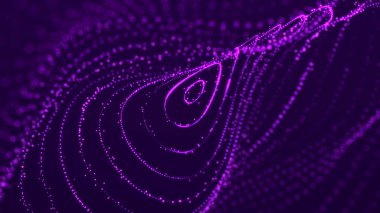 Bilim kurgu geçmişi. Birçok parçacığın olduğu dijital dalga. Büyük veri görselleştirmesi. Festival sunumu için şablon. 3d oluşturma