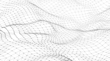 Bir sürü noktalı dinamik dalga. Noktaların soyut hareket arkaplanı. Teknoloji ya da bilim. 3D kusursuz döngü. 4K