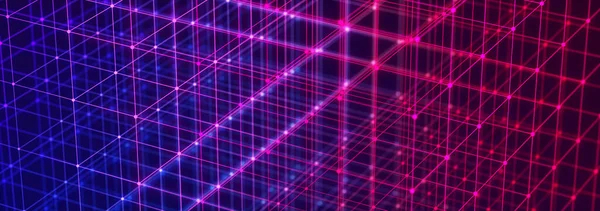 Куб Линий Точек Многоугольный Элемент Wireframe Темном Фоне Наука Технологии — стоковое фото