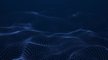 Bir sürü noktalı dinamik dalga. Renkli noktaların soyut hareket arkaplanı. Teknoloji ya da bilim. 3D kusursuz döngü. 4K