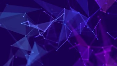 Noktalar ve çizgiler hareketli soyut renkli çokgen uzay. Veri teknolojisi ve bilimsel çizim. 3D görüntüleme. Kusursuz döngü. 4K