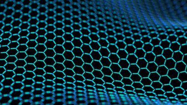 Teknoloji geçmişi. Bal peteği konsepti. Büyük veri. Birbirine bağlı noktalar ve çizgiler olan altıgen uzay. 3d oluşturma