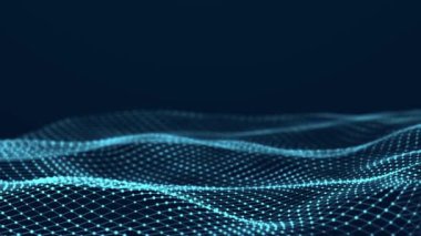 Bir sürü noktalı dinamik dalga. Renkli noktaların soyut hareket arkaplanı. Teknoloji ya da bilim. 3D kusursuz döngü. 4K