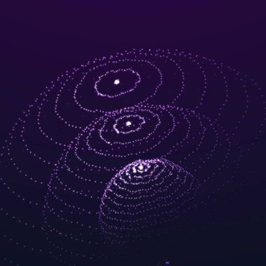 Soyut 3D küre. Fütürist noktalar arka planı. Renkli müzik yüzeyi. Sihirli çizim. 3d oluşturma.