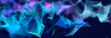 Birbirine bağlı çizgi ve noktaların yapısı. Karanlık bir arkaplanda çokgen elementler var. Bilim ve teknoloji. 3d oluşturma