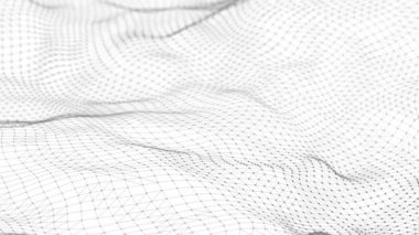 Bir sürü noktalı dinamik dalga. Noktaların soyut hareket arkaplanı. Teknoloji ya da bilim. 3D kusursuz döngü. 4K